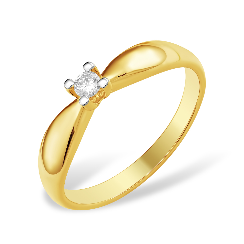 Кольцо из лимонного золота 585 пробы с бриллиантом 210010001530