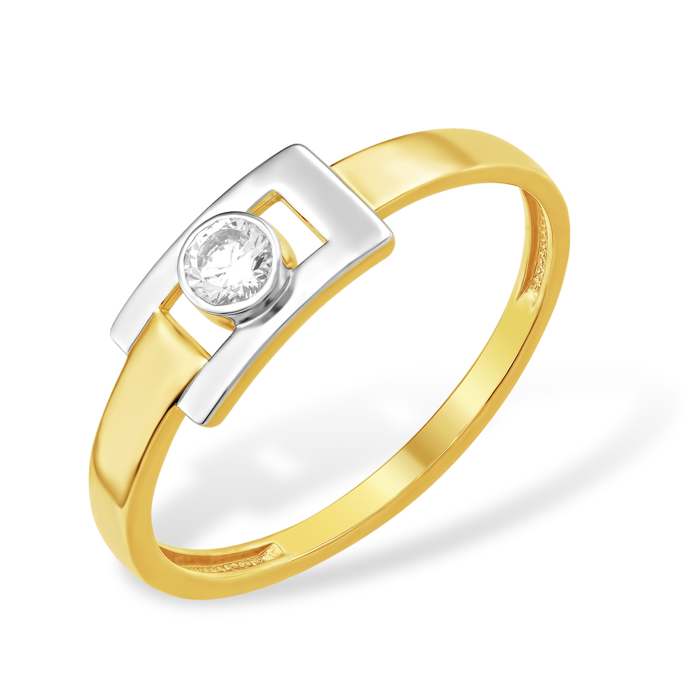 Кольцо из лимонного золота 585 пробы с фианитом 210020003078