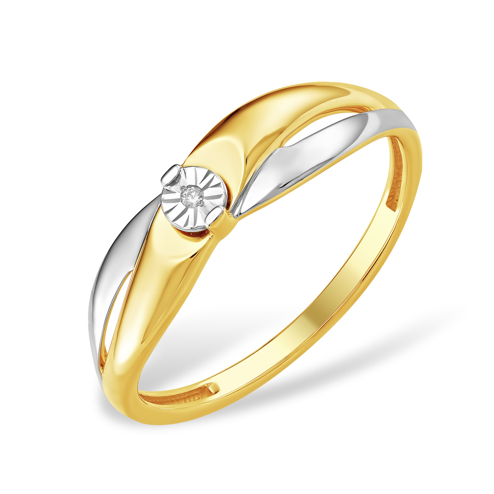 Кольцо из лимонного золота 585 пробы с бриллиантом 210010001674