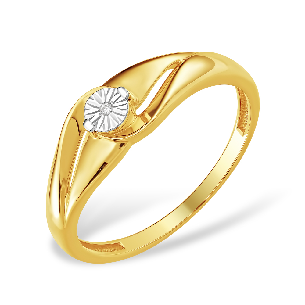 Кольцо из лимонного золота 585 пробы с бриллиантом 210010001624