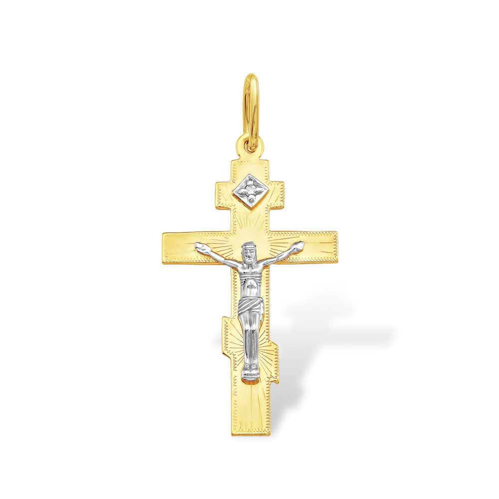 Крест из лимонного золота 585 пробы с бриллиантом 213010000110