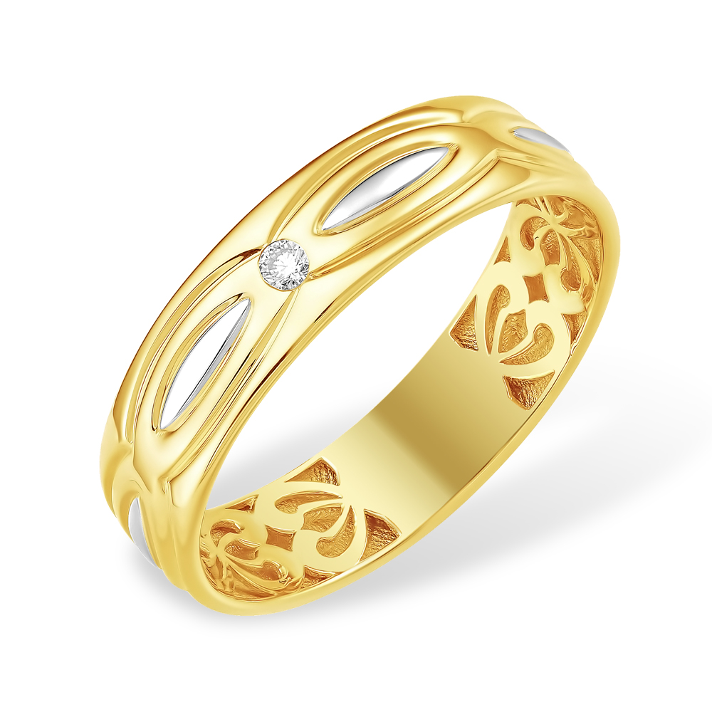 Кольцо из лимонного золота 585 пробы с бриллиантом 210010001778