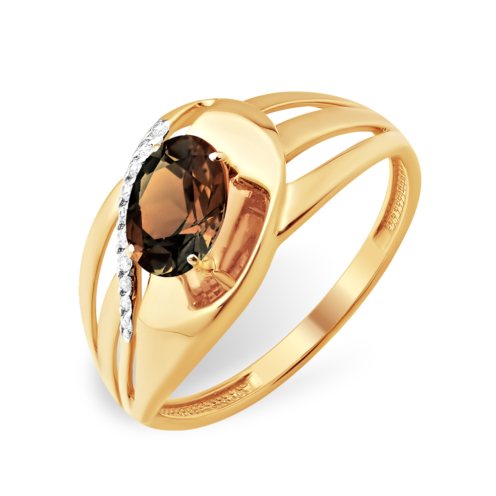 Кольцо из красного золота 585 пробы с раух-топазом и фианитами 210040001852