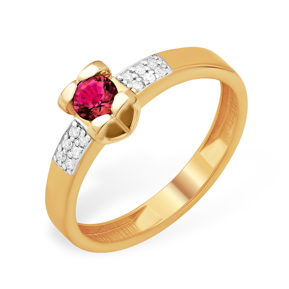 Кольцо из красного золота 585 пробы с рубином гт и бриллиантами 210080000137