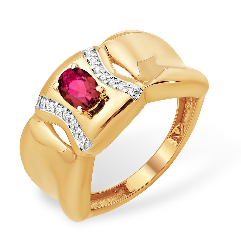 Кольцо из красного золота 585 пробы с рубином гт и бриллиантами 210080000192